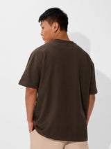 Men's Brown Casual Printed Oversized Fit Half Sleeves Tshirt