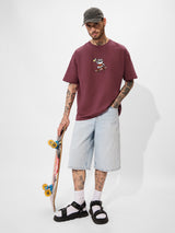 Men's Purple Casual Printed Oversized Fit Half Sleeves Tshirt