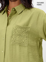 Women's Green Casual Oversized Fit Solid Full Sleeves Shirt