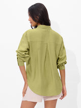 Women's Green Casual Oversized Fit Solid Full Sleeves Shirt