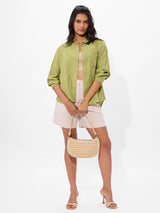 Women's Green Casual Oversized Fit Solid Full Sleeves Shirt