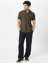 Men's Green Casual Solid Regular Fit Half Sleeves Polo Tshirt