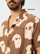 Men's Brown Casual Printed Regular Fit Half Sleeves Shirt