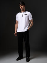 Men's White Zipper Polo Tshirt
