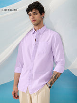 Men's Purple Solid Cotton Linen Shirt