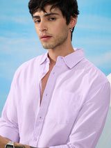 Men's Purple Solid Cotton Linen Shirt