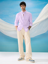 Men's Purple Solid Cotton Linen Shirt