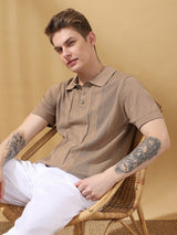 Men's Beige Casual Regular Fit Half Sleeves Solid Tshirt