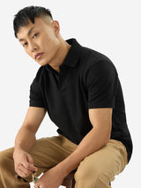 Men's Black Casual Solid Regular Fit Half Sleeves Polo Tshirt