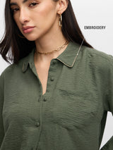 Women's Green Casual Regular Fit Solid Full Sleeves Shirt
