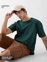 Men's Green Casual Solid Oversized Fit Half Sleeves Tshirt