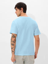 Men's Blue Solid Round Neck Tshirt