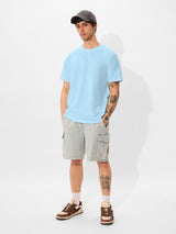 Men's Blue Solid Round Neck Tshirt