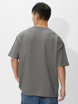 Men's Grey Solid Round Neck Oversized Tshirt