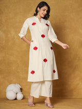 Women's White Printed A-Line Kurta Palazzos  Set