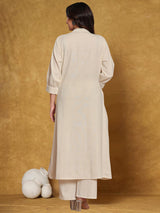 Women's White Printed A-Line Kurta Palazzos  Set