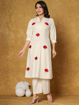 Women's White Printed A-Line Kurta Palazzos  Set