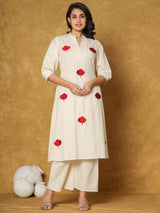 Women's White Printed A-Line Kurta Palazzos  Set