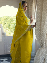 Women's Mustard Embroidered Straight Kurta Pant With Dupatta Set