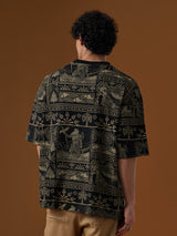 Men's Black Printed Round Neck Super Oversized Tshirt