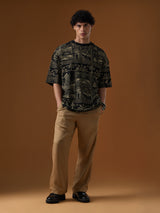 Men's Black Printed Round Neck Super Oversized Tshirt