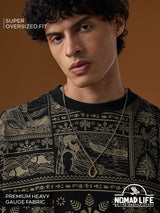 Men's Black Printed Round Neck Super Oversized Tshirt