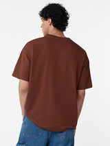 Men's Brown Casual Printed Oversized Fit Half Sleeves Tshirt