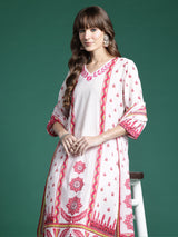 Women's Pink Embroidered Straight Kurta Trouser With Dupatta Set