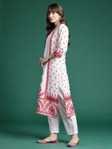 Women's Pink Embroidered Straight Kurta Trouser With Dupatta Set
