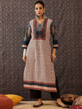 Women's Beige Printed Straight Kurta Trouser With Dupatta Set