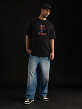 Men's Black Casual Printed Oversized Fit Half Sleeves Tshirt