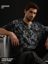 Men's Black Casual Printed Oversized Fit Half Sleeves Tshirt