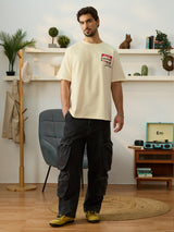 Men's Beige Round Neck Oversized Tshirt