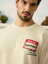 Men's Beige Round Neck Oversized Tshirt