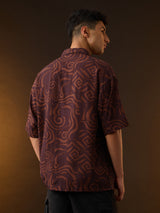 Men's Brown Printed Oversized Shirt