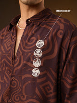 Men's Brown Printed Oversized Shirt