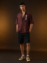 Men's Brown Printed Oversized Shirt