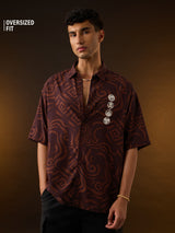 Men's Brown Printed Oversized Shirt