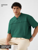Men's Green Solid V-Neck Oversized Tshirt