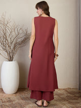 Women's Maroon Embroidered A-Line Kurta Palazzos Set