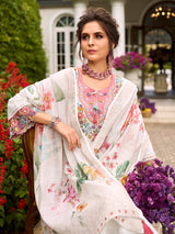 Women's Off White Embroidered Anarkali Kurta Pant With Dupatta Set