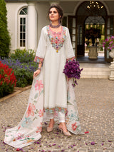 Women's Off White Embroidered Anarkali Kurta Pant With Dupatta Set