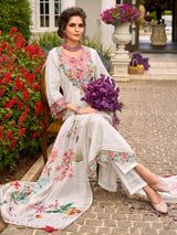 Women's Off White Embroidered Anarkali Kurta Pant With Dupatta Set
