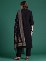 Women's Black Printed Straight Kurta Trouser With Dupatta set