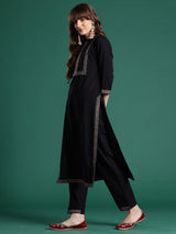Women's Black Printed Straight Kurta Trouser With Dupatta set
