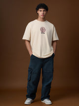 Men's Off White Round Neck Oversized Tshirt