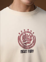 Men's Off White Round Neck Oversized Tshirt