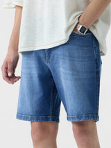 Men's Blue Solid Denim Shorts