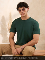 Men's Green Solid Round Neck Supima Tshirt