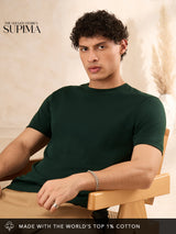 Men's Green Solid Round Neck Supima Tshirt